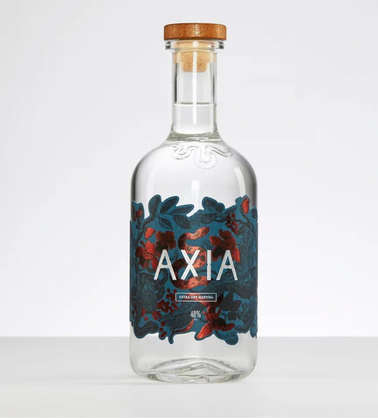 Axia Mastiha Spirit bottle on a plain light grey background